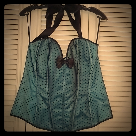 Intimate Attitudes Teal and Black Corset - Picture 1 of 5